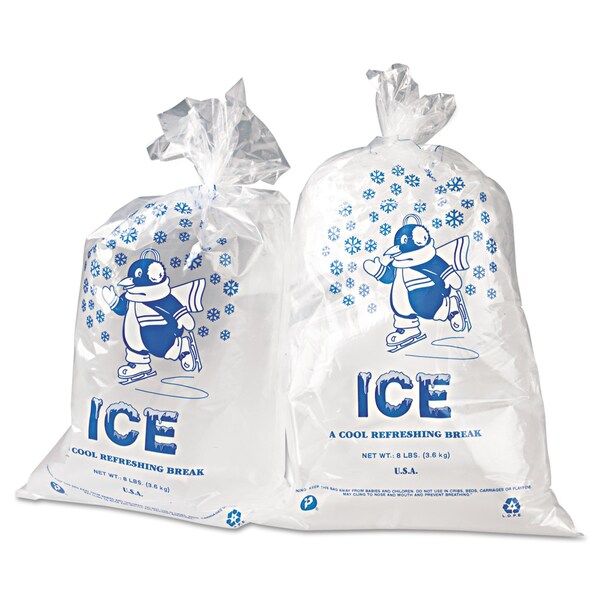 Inteplast Group Ice Bags with Twist-Ties, Ice: Penguin Icon Labeling, 8 lb Capacity, 11" x 20", Clear, PK1000 - IC1120-TT