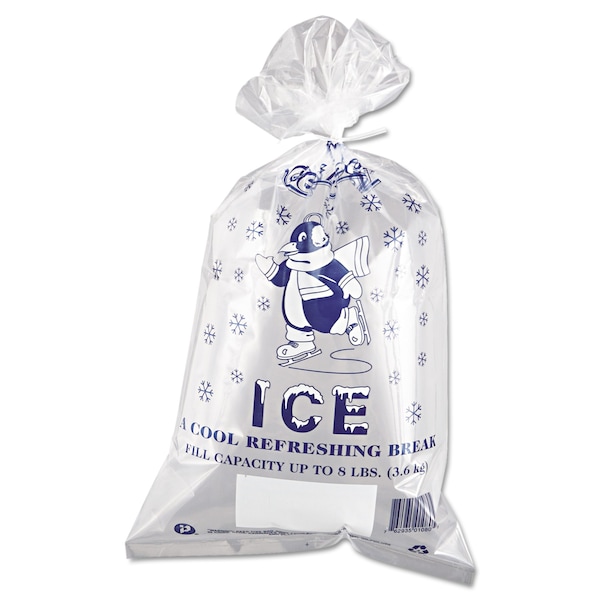 Inteplast Group Ice Bags with Twist-Ties, Ice: Penguin Icon Labeling, 8 lb Capacity, 11" x 20", Clear, PK1000 - IC1120-TT