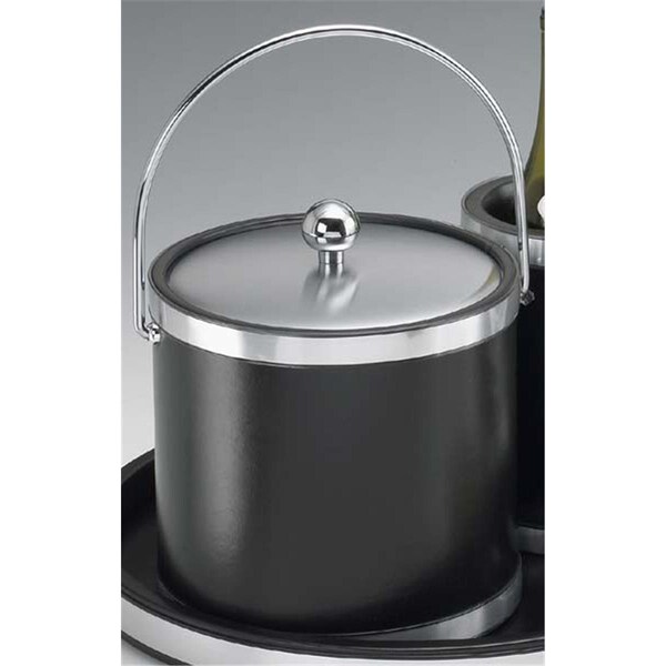 Sharptools Sophisticates Black with Brushed Chrome 3 Quart Ice Bucket with Bale Handle  Bands and Metal Cover - SH88571
