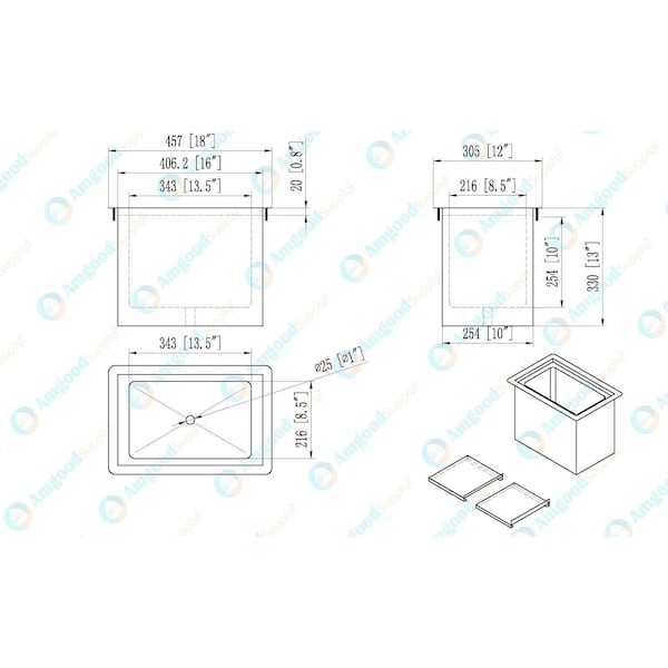 Amgood 18 in. x 12 in. Stainless Steel Drop-In Ice Bin - AMG - ICE BIN XDIIB-181210