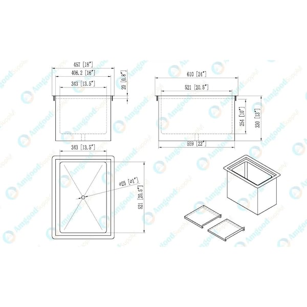 Amgood 18 in. x 24 in. Stainless Steel Drop-in Ice Bin - AMG - ICE BIN XDIIB-182410