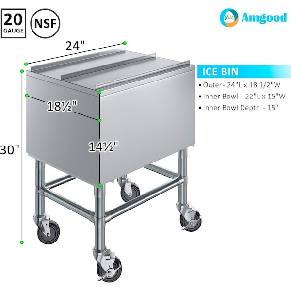 Amgood 18 in. x 24 in. Mobile Ice Bin with Sliding Lid - ICE BIN MIB-182412-Z