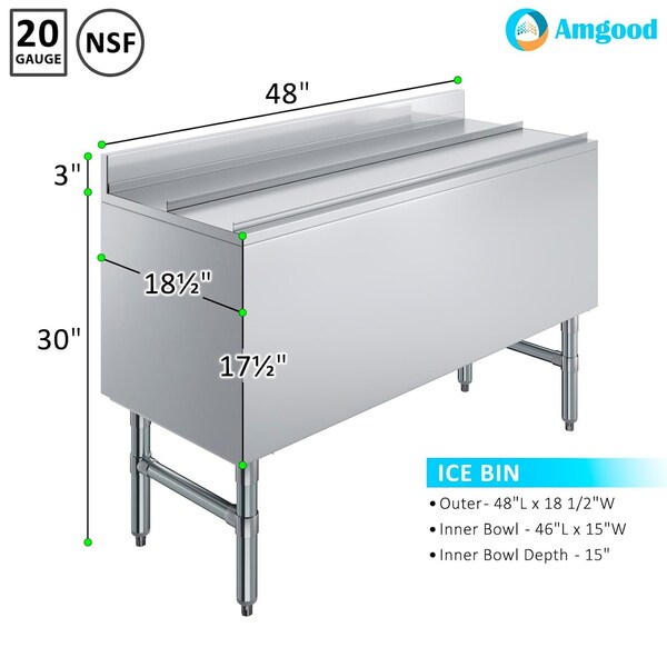 Amgood 18.5 in. x 48 in. Underbar Ice Bin with Sliding Lid - ICE BIN FSIB-184815-Z