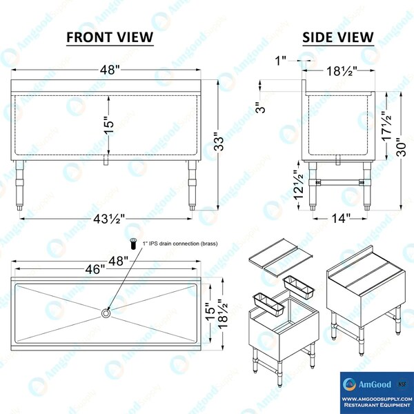 Amgood 18.5 in. x 48 in. Underbar Ice Bin with Sliding Lid - ICE BIN FSIB-184815-Z