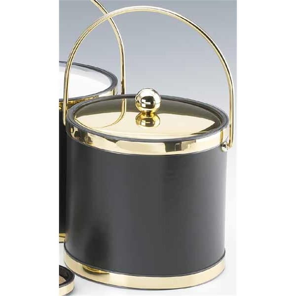 Sharptools Sophisticates Black with Polished Brass 3 Quart Ice Bucket with Metal Cover  Bands and Bale Handle - SH88567