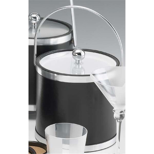 Sharptools Sophisticates Black with Brushed Chrome 3 Quart Ice Bucket with Bale Handle  Bands and Lucite Cover - SH348864