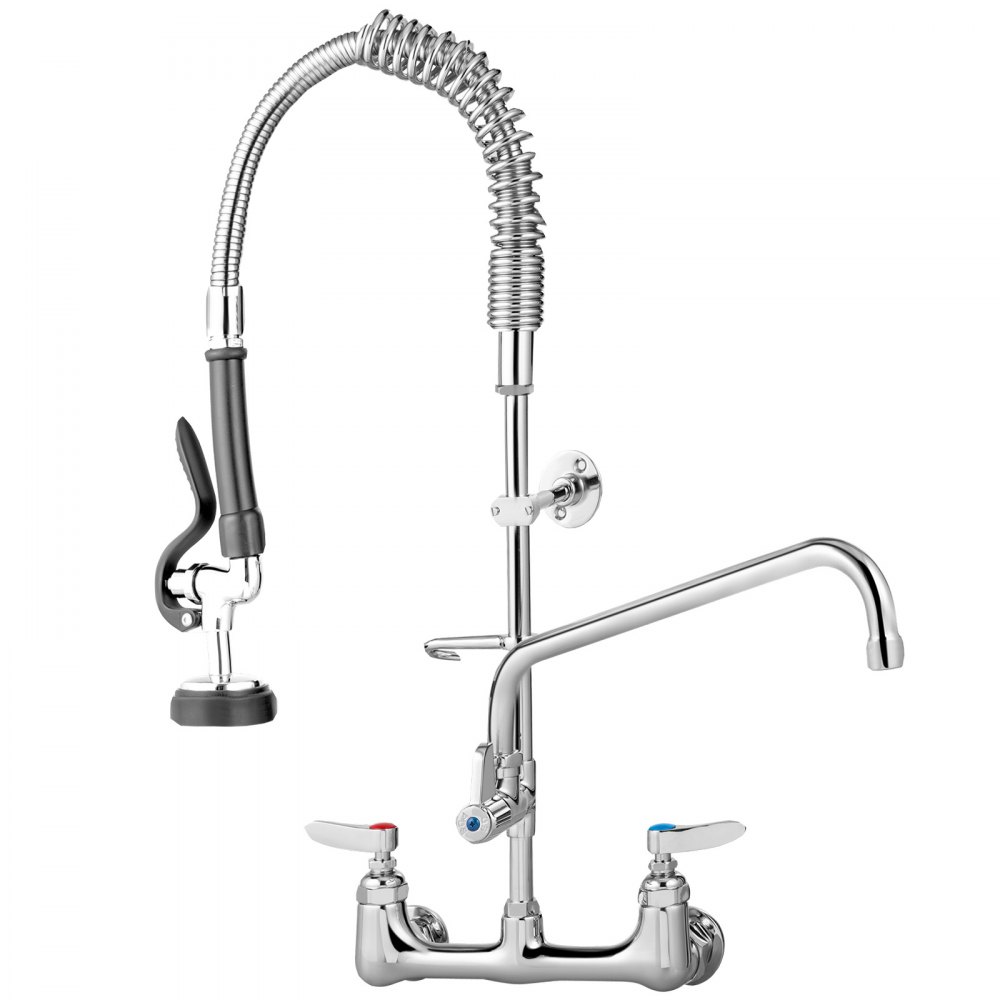 VEVOR Commercial Faucet Pre-Rinse with Sprayer, 8" Adjustable Center Wall Mount Kitchen Faucet with 12" Swivel Spout, 36" Height Compartment Sink Faucet for Industrial Restaurant, Lead-Free Brass - QSYCKJJH83612AE8KV0