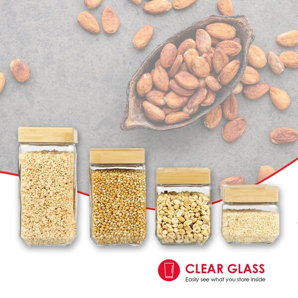 Hds Trading 4 Piece Square Glass Canisters with Bamboo Lids - ZOR95965