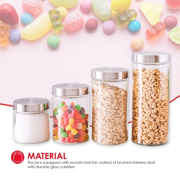 Hds Trading 4 Piece Glass Canister Set with Stainless Steel Lids - ZOR96032