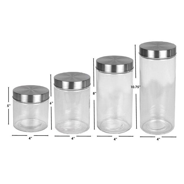 Hds Trading 4 Piece Glass Canister Set with Stainless Steel Lids - ZOR96032