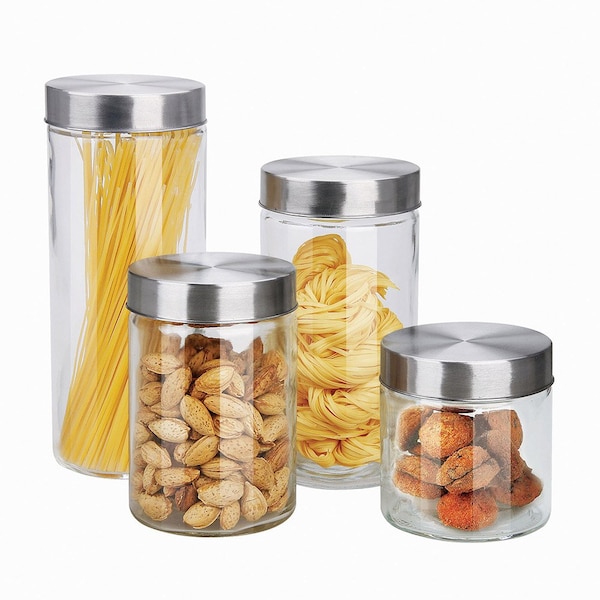 Hds Trading 4 Piece Glass Canister Set with Stainless Steel Lids - ZOR96032