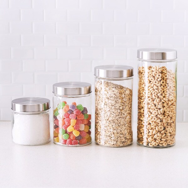 Hds Trading 4 Piece Glass Canister Set with Stainless Steel Lids - ZOR96032