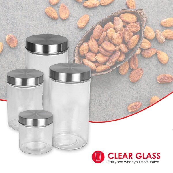 Hds Trading 4 Piece Glass Canister Set with Stainless Steel Lids - ZOR96032