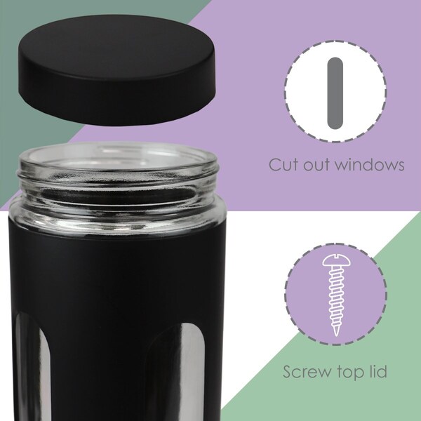 Hds Trading 4 Piece Stainless Steel Canisters with Multiple PeekThrough Windows, Black - ZOR95966