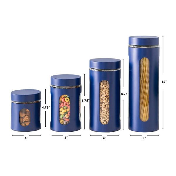 Hds Trading 4 Piece Stainless Steel Canisters with Multiple PeekThrough Windows, Navy - ZOR95967