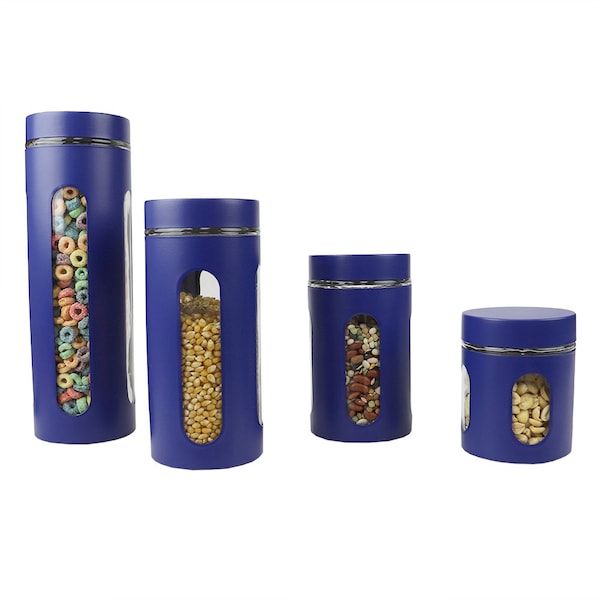 Hds Trading 4 Piece Stainless Steel Canisters with Multiple PeekThrough Windows, Navy - ZOR95967