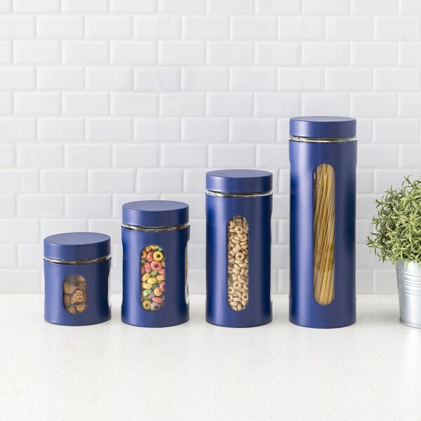 Hds Trading 4 Piece Stainless Steel Canisters with Multiple PeekThrough Windows, Navy - ZOR95967