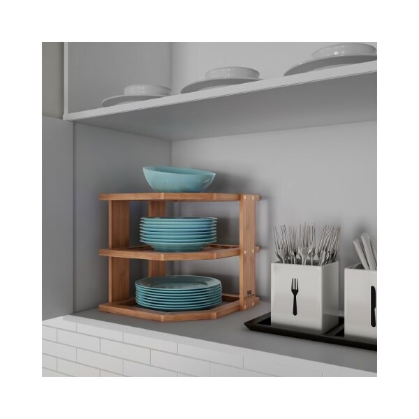 Hastings Home 3-Tier Bamboo Corner Shelf for Kitchen or Bathroom Cabinet, Countertop, Cupboard Storage, Organizer - 506761YNS