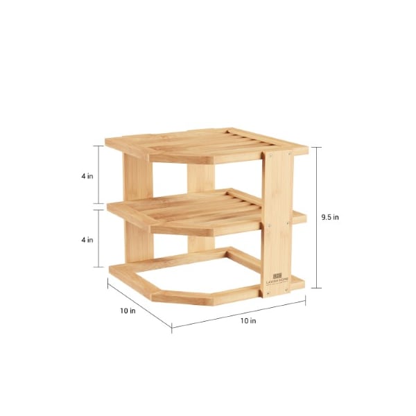 Hastings Home 3-Tier Bamboo Corner Shelf for Kitchen or Bathroom Cabinet, Countertop, Cupboard Storage, Organizer - 506761YNS