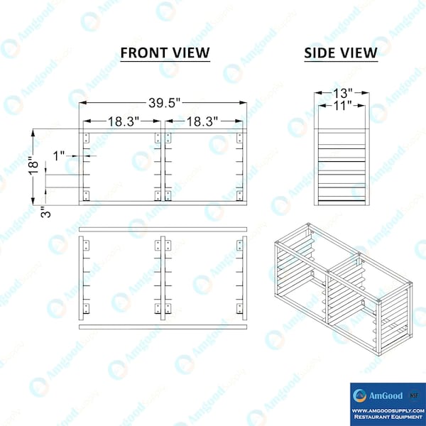 Amgood Wall Mounted Sheet / Bun Pan Rack 40in x 13in x 18in. Fits 10 Half Size Pans. NSF - BPR WM-HALF-10-Z