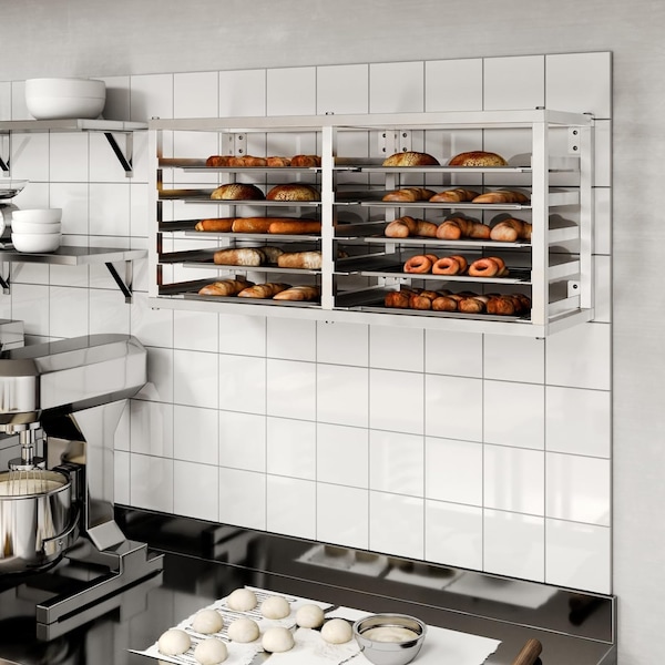 Amgood Wall Mounted Sheet / Bun Pan Rack 40in x 13in x 18in. Fits 10 Half Size Pans. NSF - BPR WM-HALF-10-Z