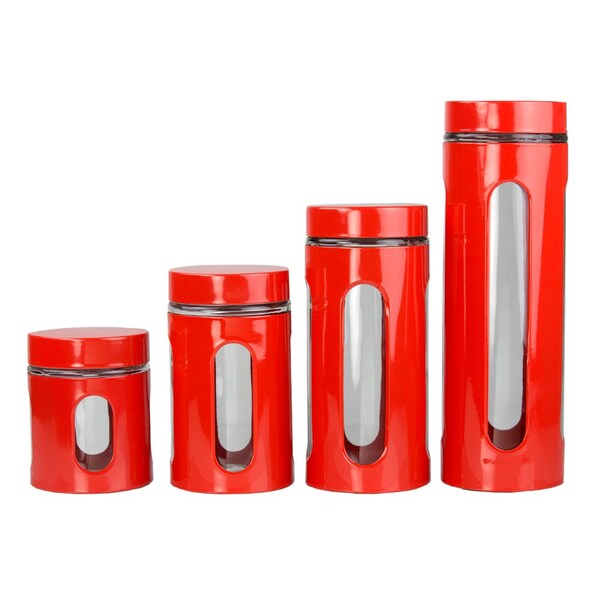 Hds Trading 4 Piece Essence Collection Stainless Steel Canister Set, Red - ZOR95962