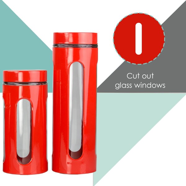 Hds Trading 4 Piece Essence Collection Stainless Steel Canister Set, Red - ZOR95962