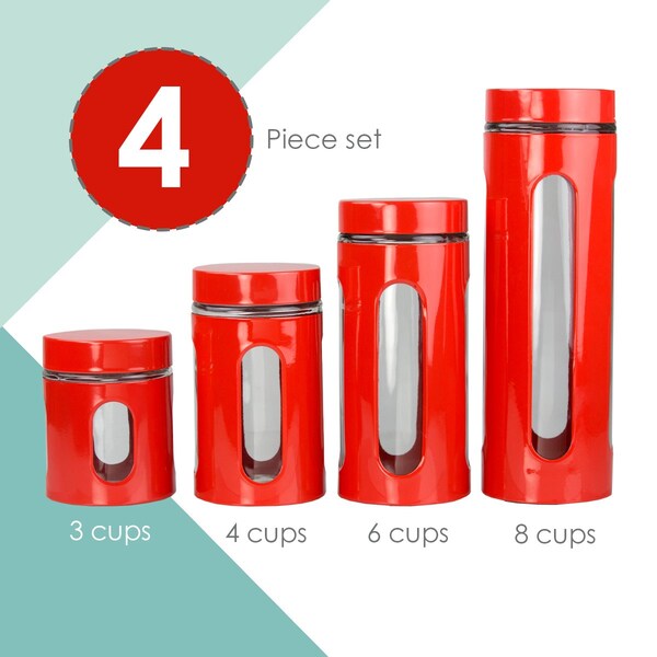 Hds Trading 4 Piece Essence Collection Stainless Steel Canister Set, Red - ZOR95962