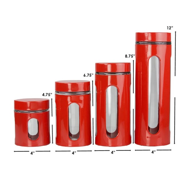 Hds Trading 4 Piece Essence Collection Stainless Steel Canister Set, Red - ZOR95962