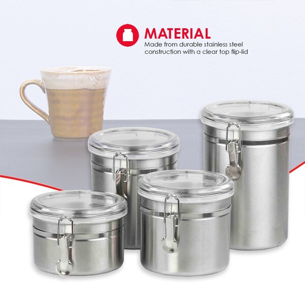 Hds Trading 4 Piece Stainless Steel Canister Set - ZOR96031