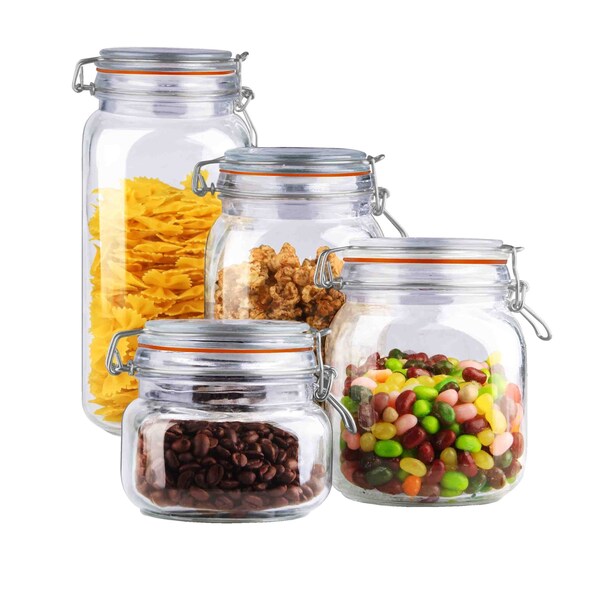 Hds Trading 4 Piece Glass Canister Set, Clear - ZOR95963