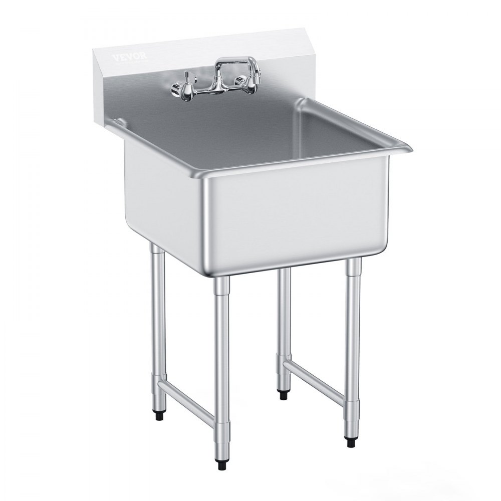 VEVOR Stainless Steel Prep & Utility Sink, 1 Compartment Free Standing Small Sink Include Faucet & legs, 27"x41" Commercial Single Bowl Sinks for Garage, Restaurant, Kitchen, Laundry, NSF Certified - SYLSSCDCY2424TYZPV0