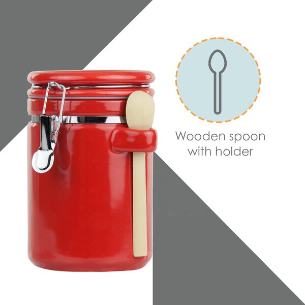 Hds Trading 4 Piece Ceramic Canister Set with Wooden Spoons, Red - ZOR95957