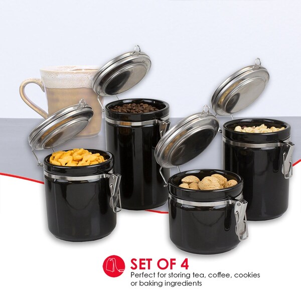 Hds Trading 4 Piece  Canister Set with Stainless Steel Tops - ZOR95951