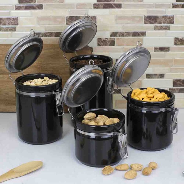 Hds Trading 4 Piece  Canister Set with Stainless Steel Tops - ZOR95951