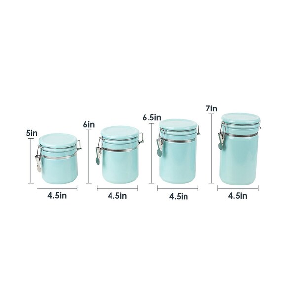 Hds Trading 4 Piece Ceramic Canister Set with Wooden Spoons, Turquoise - ZOR95955