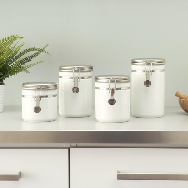Hds Trading 4 Piece  Canister Set with Stainless Steel Tops - ZOR95952