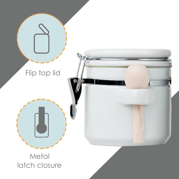 Hds Trading 4 Piece Ceramic Canister Set with Wooden Spoons, White - ZOR95954