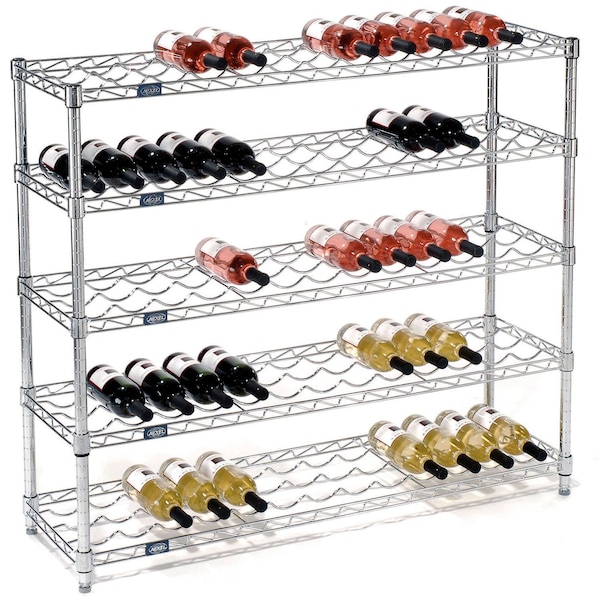 Nexel Wine Bottle Rack, 65 Bottle 48inW x 14inD x 42inH, Chrome - 797146