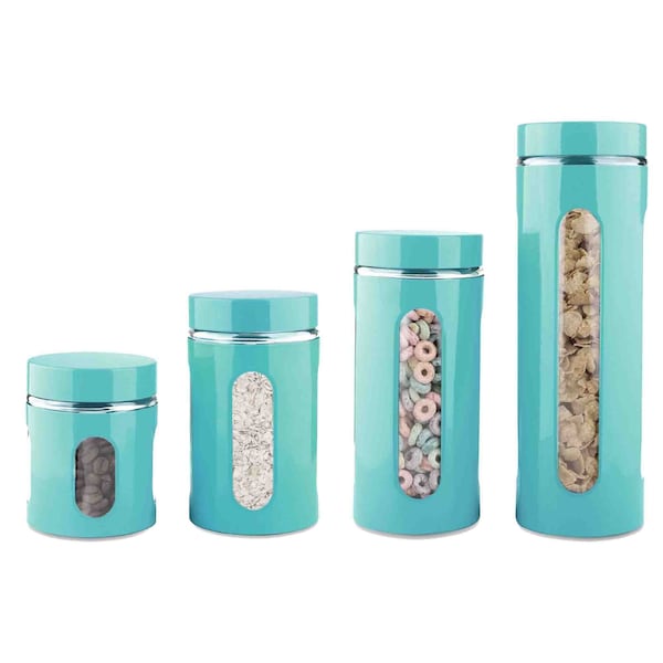 Hds Trading 4 Piece Essence Collection Stainless Steel Canister Set, Turquoise - ZOR95969