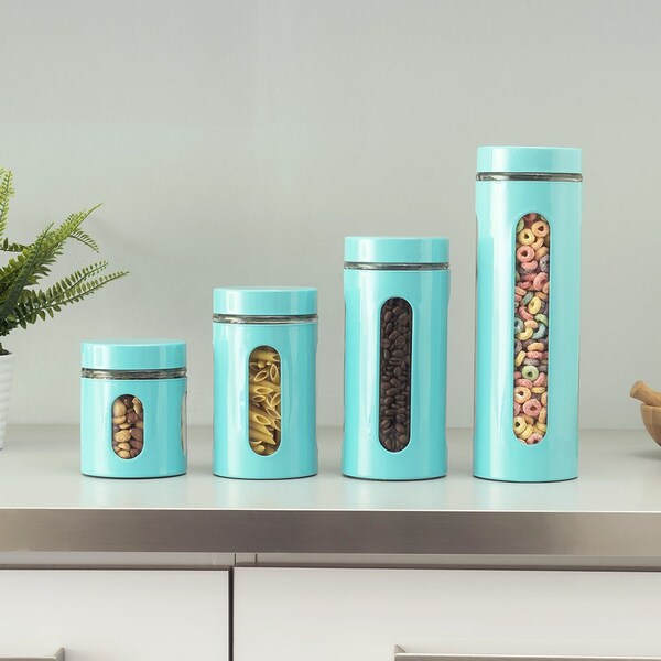 Hds Trading 4 Piece Essence Collection Stainless Steel Canister Set, Turquoise - ZOR95969