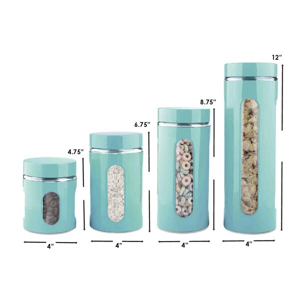 Hds Trading 4 Piece Essence Collection Stainless Steel Canister Set, Turquoise - ZOR95969