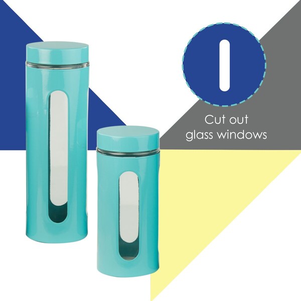 Hds Trading 4 Piece Essence Collection Stainless Steel Canister Set, Turquoise - ZOR95969