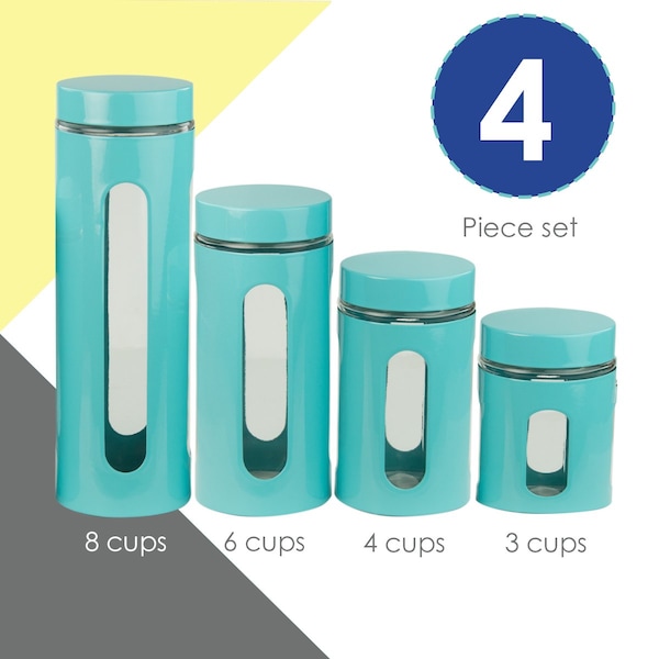 Hds Trading 4 Piece Essence Collection Stainless Steel Canister Set, Turquoise - ZOR95969