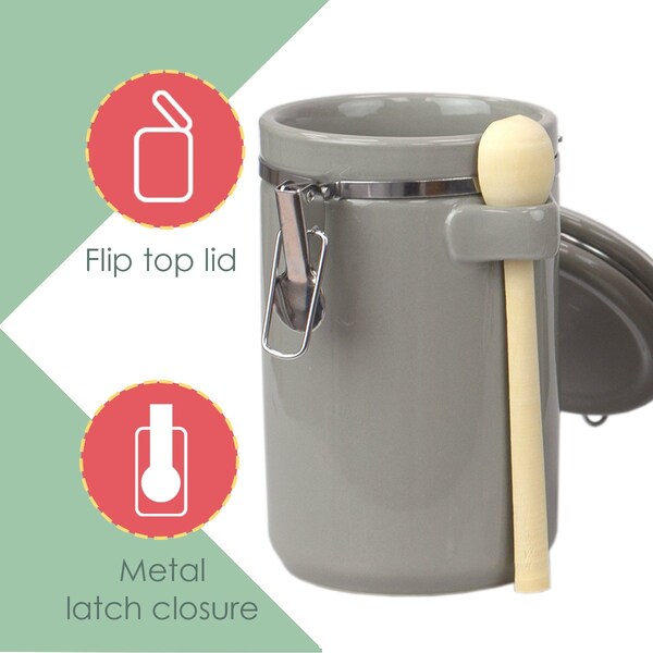 Hds Trading 4 Piece Ceramic Canister Set With Wooden Spoons, Grey - ZOR95959