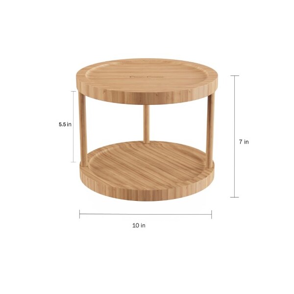 Hastings Home 2-tier Lazy Susan All-Natural Bamboo Round Turntable, Pantry, Vanity Organizer, 10-inch Diameter - 918858RCH