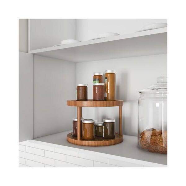 Hastings Home 2-tier Lazy Susan All-Natural Bamboo Round Turntable, Pantry, Vanity Organizer, 10-inch Diameter - 918858RCH