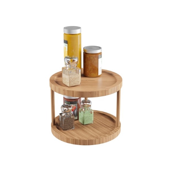 Hastings Home 2-tier Lazy Susan All-Natural Bamboo Round Turntable, Pantry, Vanity Organizer, 10-inch Diameter - 918858RCH
