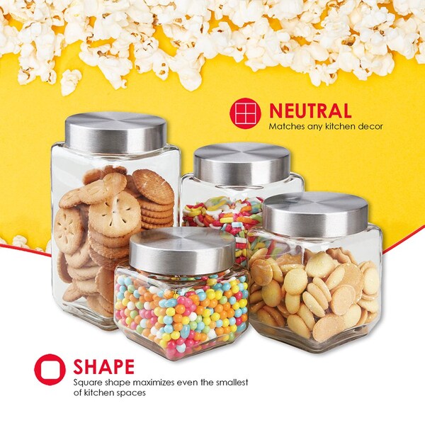 Hds Trading 4 Piece Canister Set with Stainless Steel Lids - ZOR95964