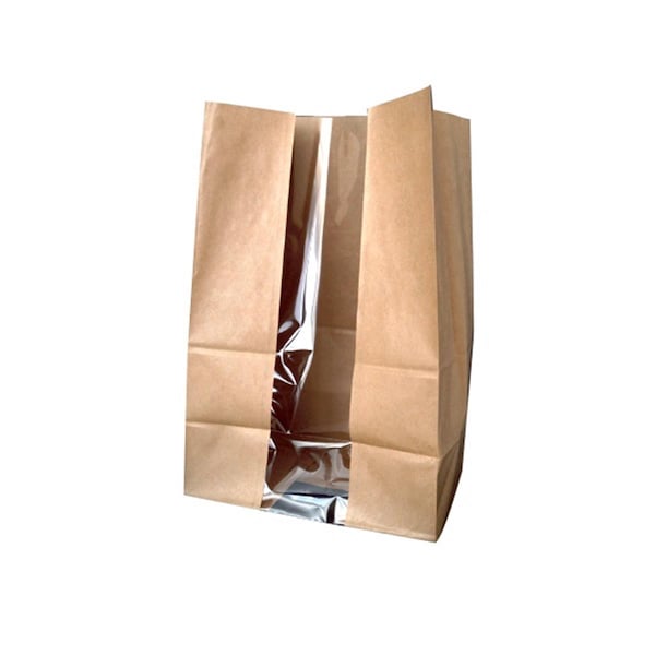 Packnwood 7.1 x 4.3 x 10.4 in. Brown SOS Bag with Window - 210SOS11BRF